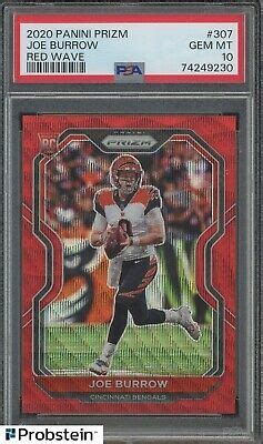 Panini Red Wave Prizm Joe Burrow Bengals Rc Rookie Psa