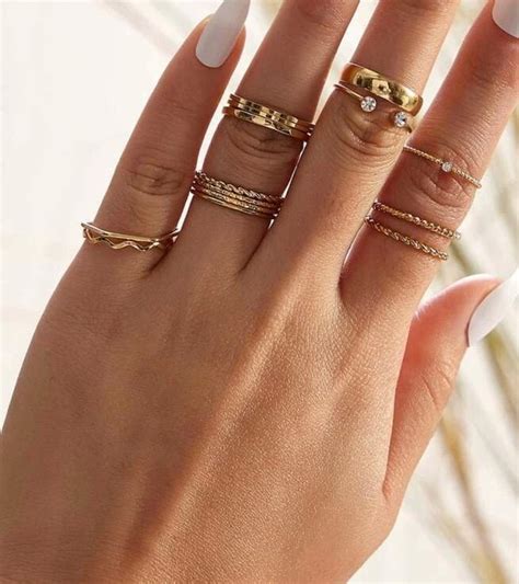 Piece Minimalist Gold Ring Set Simple Gold Stackable Etsy