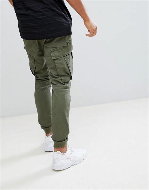 River Island Denim Tapered Cargo Pants In Khaki In Green For Men Lyst