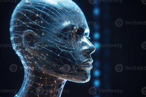 Artificial Intelligence Concept Ai Robot Human Head Connected Lines