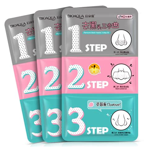 Bioaqua 3 Step Remove Blackhead Kits To Shrink Clean Pores Nose Strips