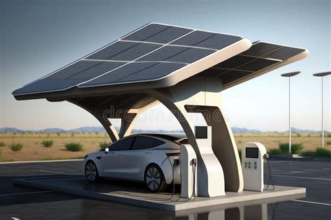 Electric Car Charging Station With Solar Panels On The Roof Powering