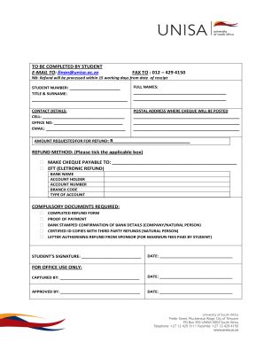 ZA UNISA Refund Form Fill And Sign Printable Template Online