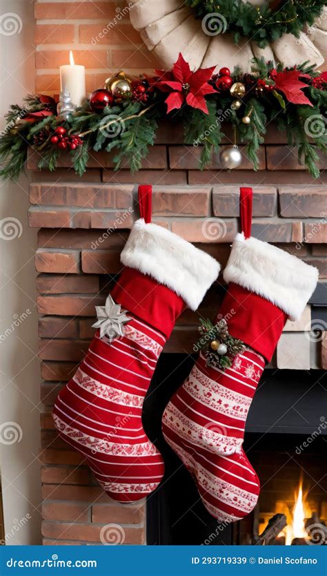 A Fireplace With A Christmas Stocking Hanging On It Generative AI