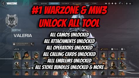 1 MW3 Warzone Unlock All Tool All Camos All Attachments All