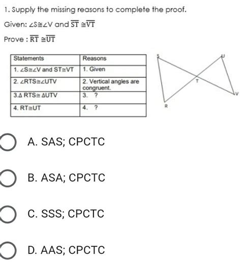 Supply The Missing Reasons To Complete The Proof Given Angle S