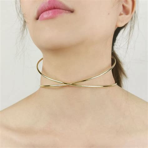 Two Metal Line Rigid Torque Choker Necklace Choker Necklaces For Woman