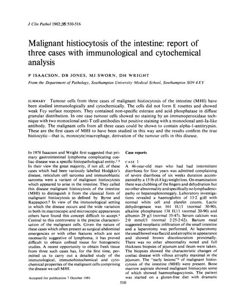 Fillable Online Malignant Histiocytosis Of The Intestine Report Of