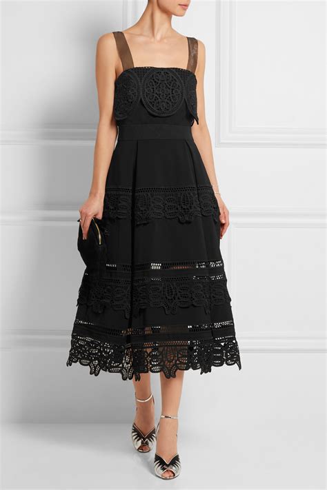 Self Portrait Guipure Lace Paneled Ponte Midi Dress In Black Lyst