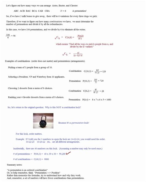 Permutations And Combinations Worksheet Answers