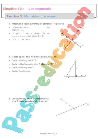 Médiatrice dun segment 6ème Révisions Exercices avec correction