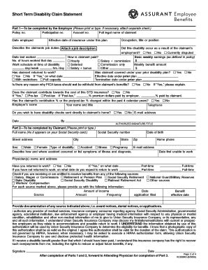 Fillable Online Short Term Disability Claim Form Fax Email Print