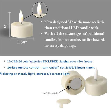 Eywamage Ivory Real Wax Flameless Tealights With Remote Batteries