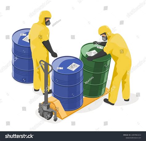 Hazardous Waste Disposal Concept Isometric Workers Stock Vector