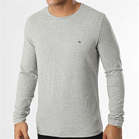 Tommy Hilfiger Tee Shirt Manches Longues Stretch Fit Slim Gris