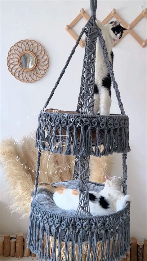 Cat Bed Cat Tree Macrame Cat Hammock Cat Wall Furniture Hanging Cat Bed Cat Shelf Cat Swing Boho