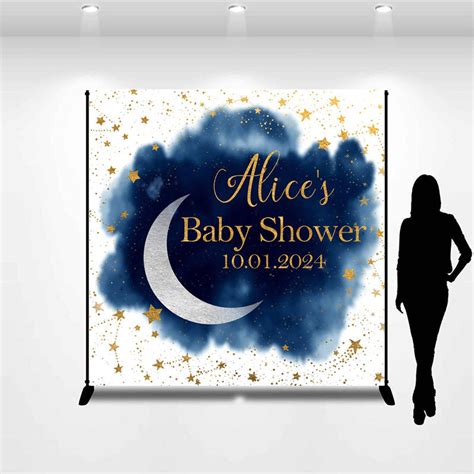 Personalized Stars Blue Spot Baby Shower Backdrop - Lofaris