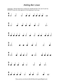 Piano Bar Line Practice Sheet by Ben Ball Piano Music and Activities