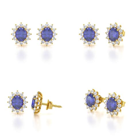 Boucles D Oreilles ADEN Or 585 Jaune Fleur Tanzanite Et Diamants 1