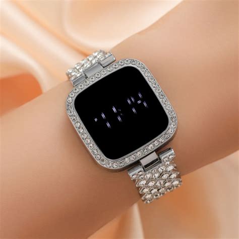 POSHI Fashion Digital Watch For Women Square Diamonds Dial Womens