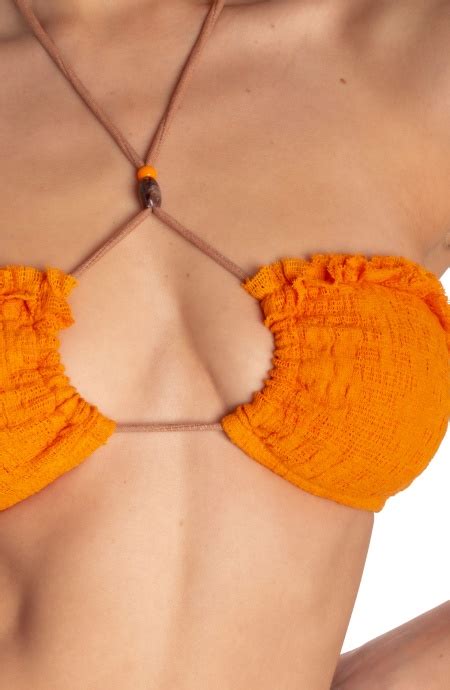 Palm Embroidery Padded Bandeau Bikini Size Xs Color Orange Brief Low