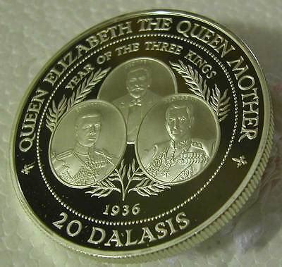 THE GAMBIA STERLING SILVER PROOF 20 DALASIS 1994 KM 40 QUEEN MOTHER 3