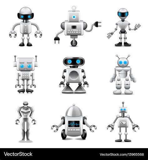 Robots Icons Set Royalty Free Vector Image Vectorstock