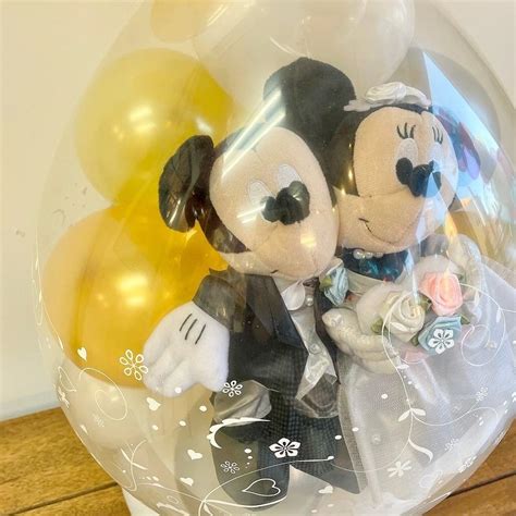 バルーン 電報 結婚式 結婚祝い 入籍祝い ディズニー ゴールドアレンジ ミッキー ミニーのウェディング おしゃれ Nu33 2バルーン