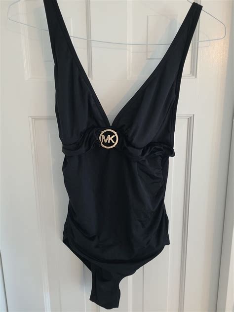 Michael Kors Logo One Piece Black Swimsuit Sz 10 Gem