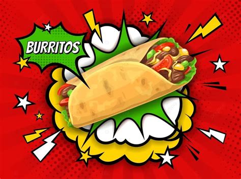 Mexican Cuisine Tex Mex Burrito Poster With Comic Halftone Bubble