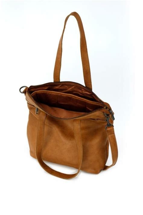 Bear Design Shopper Schoudertas Loesie Cognac Taskalederwaren