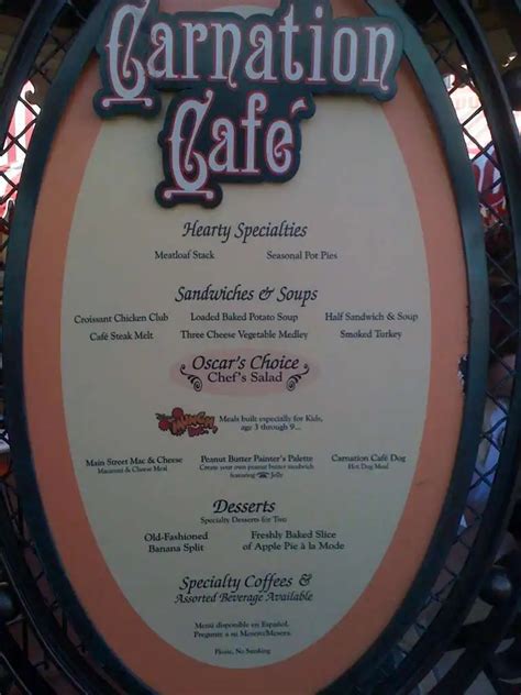 Carnation Cafe Menu Menu For Carnation Cafe Disneyland California