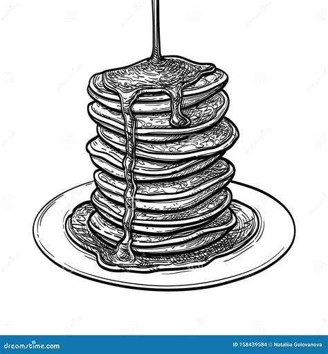 Ink Sketch Of Pancakes Stock Vector Illustration Of Coffeehouse