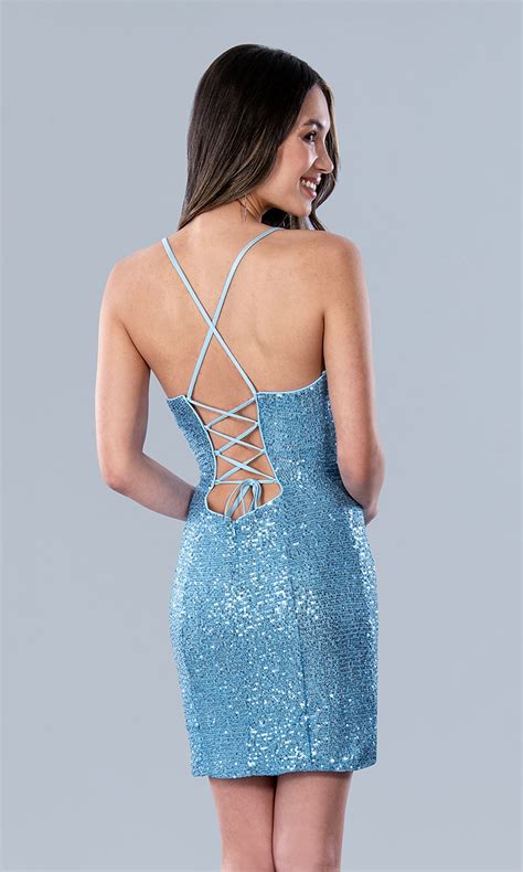 Short Lace Up Sequin Homecoming Dress Promgirl