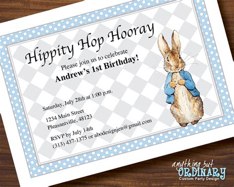 Peter Rabbit Birthday Invitations Printable Blue and Gray - Etsy