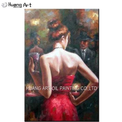 Sexy Red Dress Women Drinking In The Bar Painting Art Hand Painted High Quality Impression