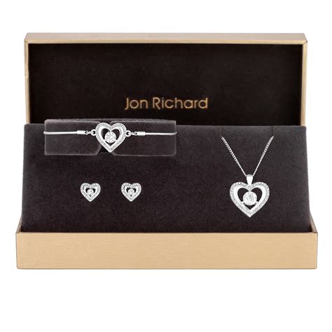 Jon Richard Silver Plated Crystal Heart Trio Set Gift Boxed