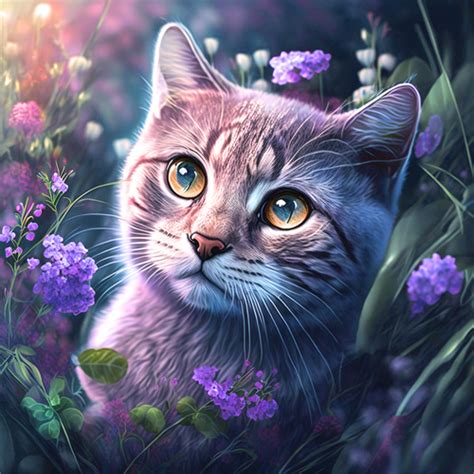 5d Diamond Painting Purple Flower Cat Kit Bonanza Marketplace