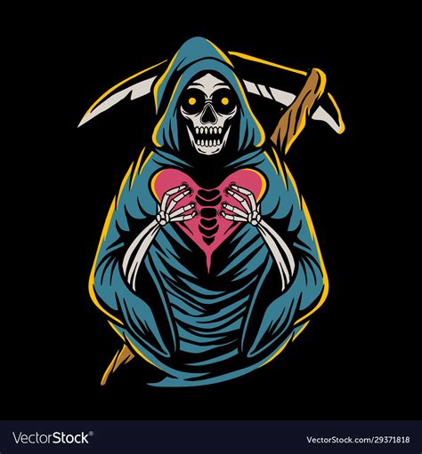 Grim Reaper Holding Heart Sign Royalty Free Vector Image