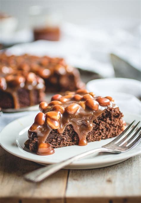 Brownie Cake With Salted Caramel Peanut Topping Lark Linen