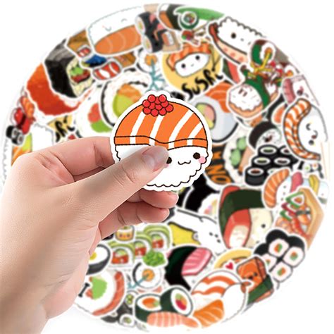 50pcs Delicious Food Stickers Cartoon Japanese Food Cute Sushi Stickers