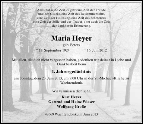 Alle Traueranzeigen für Maria Heyer trauer rp online de