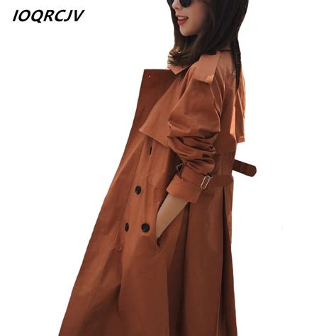 2018 Casual Women Autumn Fashion Double Breasted Mid Long Trench Coat