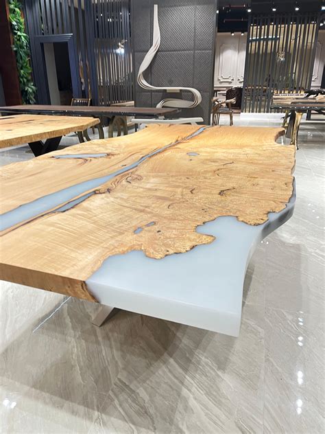 Light Wood Epoxy Resin Conference Table For Sale at 1stDibs