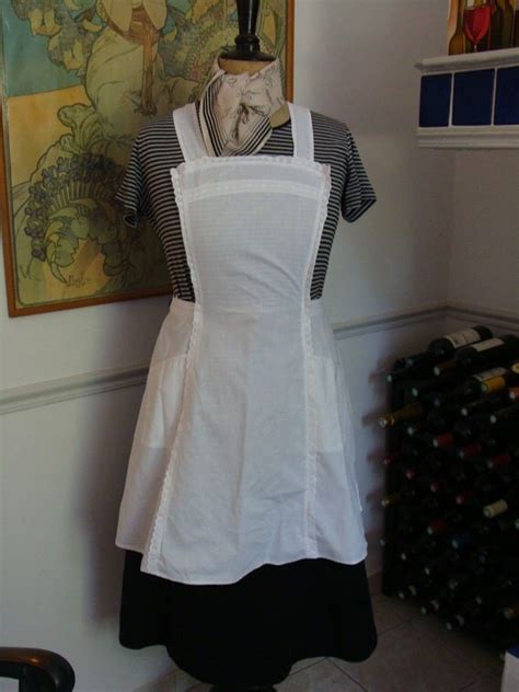 Vintage Maids Apron French White Cotton Scallop Edging Two