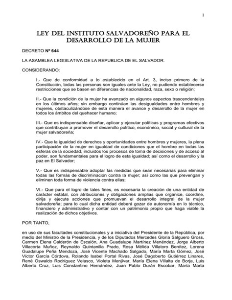 Ley Del Instituto Salvadoreño Para El Desarrollo De La Mujer