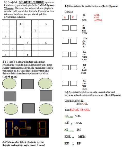 5 6 7 sınıf zeka oyunları 1 dönem 2 yazılı soru ve cevapları 2016 2017