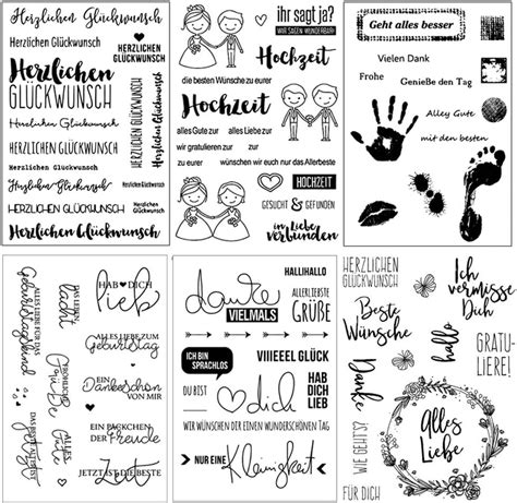 6 Stück Klar Silikonstempel Set Frühling Stempel Deutsch für