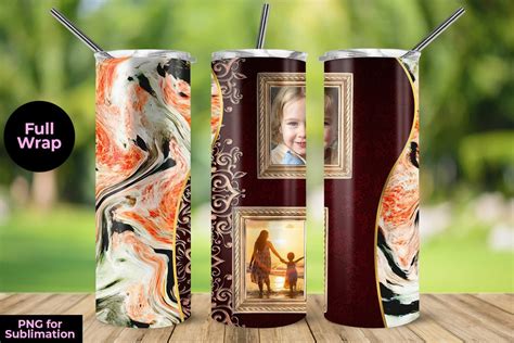 Photo Skinny Tumbler Wrap Template With Orange Marble 20oz For Sublimation So Fontsy