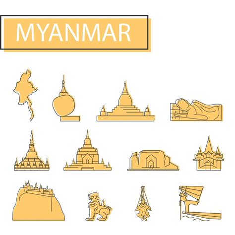 Icons Set Of Myanmar Set Of Map Architecture Tradition And More